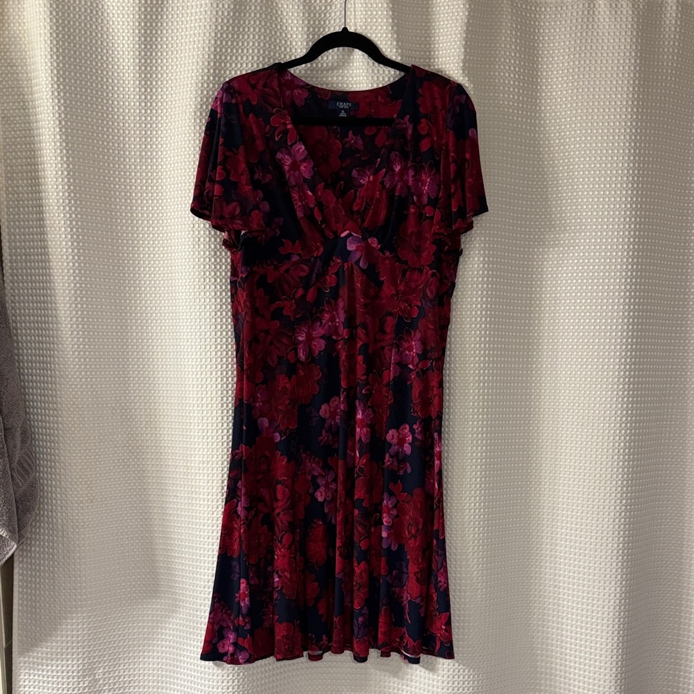 Chaps Burgundy and Black Floral Midi Dress